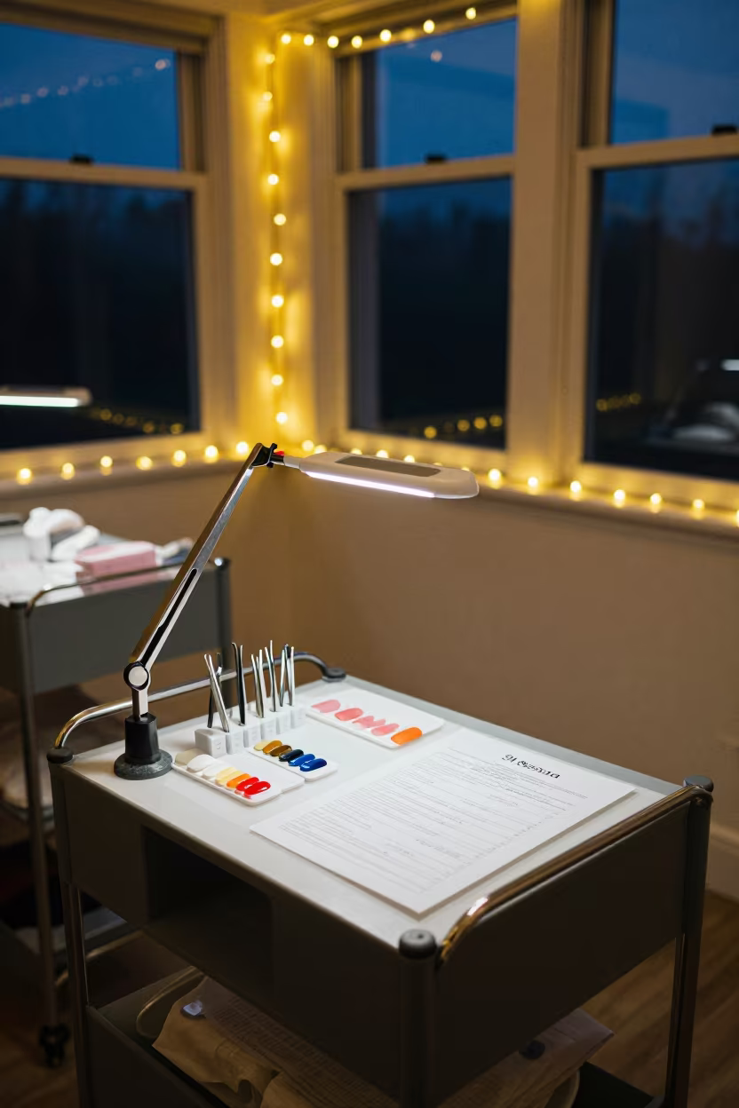 Indigo Twilight Prep Cart in Messina Nail Studio in inside a nail studio in Messina