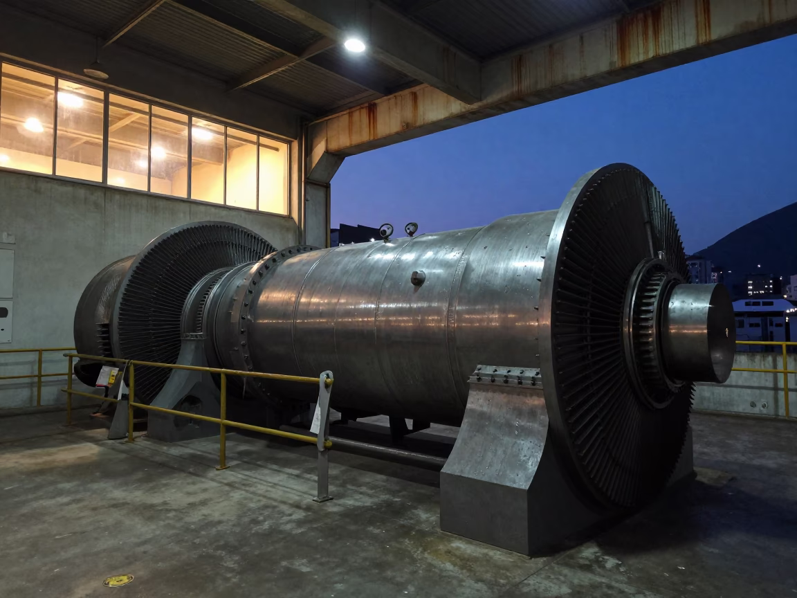 Indigo Twilight in Rio Hydroelectric Turbine Hall in in a turbine hall near Rocinha, Rio de Janeiro