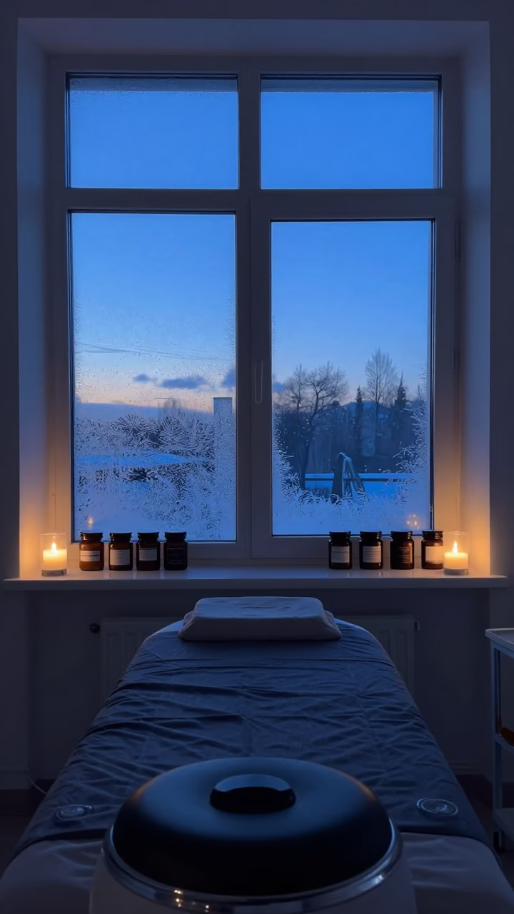 Indigo Twilight Skincare Shelf with Mirrors in inside a skincare treatment room near Orsk
