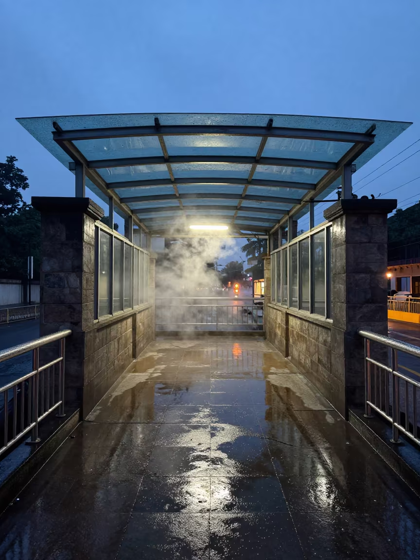 Indigo Twilight Steam Subway Entrance Belgaum in inside a glass-roofed arcade in Belgaum