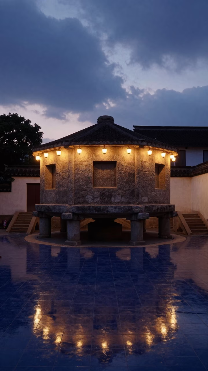 Indigo Twilight Stone Granary in Suzhou Stair Hall in inside a tiled stair hall in Suzhou