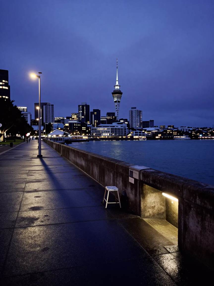 Indigo Twilight Street Scene in Auckland New Zealand with Urban Details in in Auckland, New Zealand