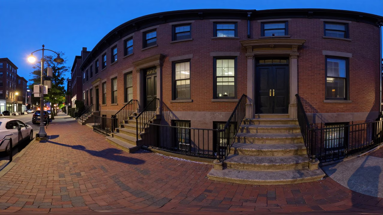 Indigo Twilight Street Scene in Boston Massachusetts with Urban Details and Evening Ambience in in Boston, Massachusetts, United States