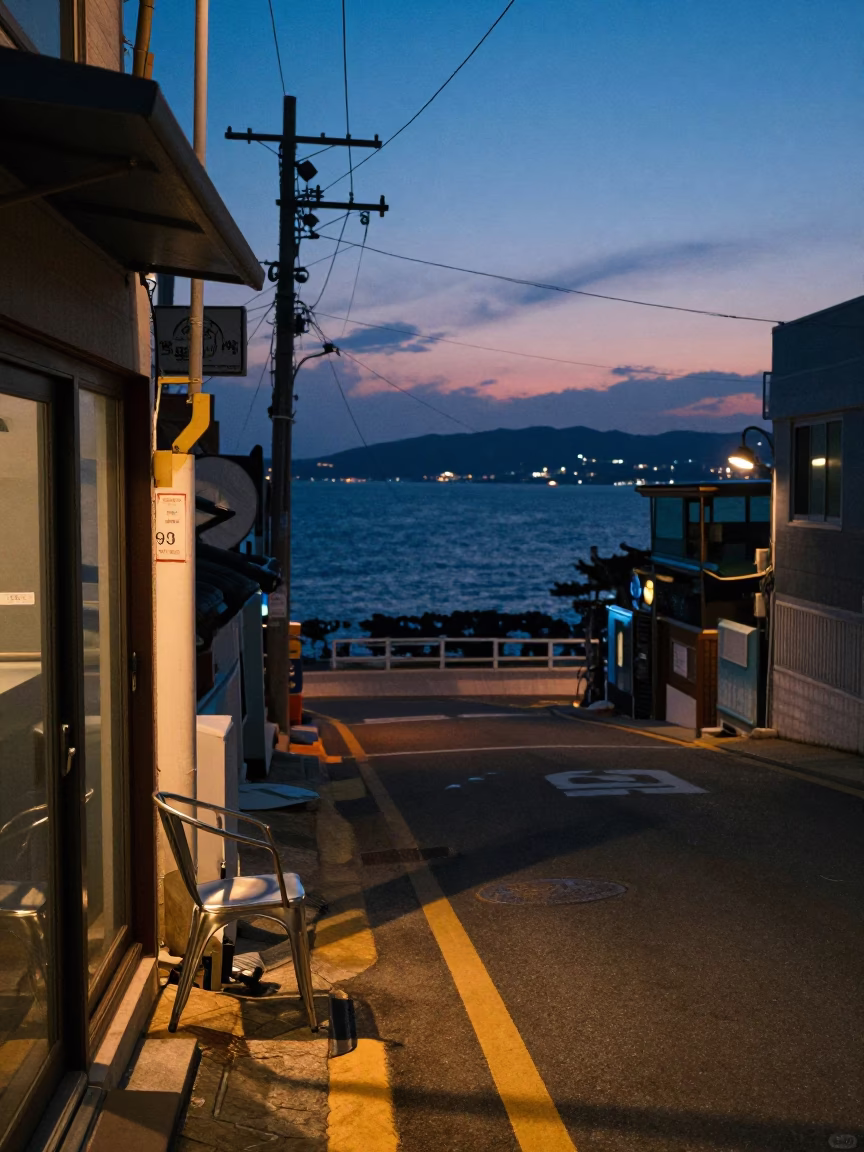 Indigo Twilight Street Scene in Busan South Korea with Urban Details in in Busan, South Korea