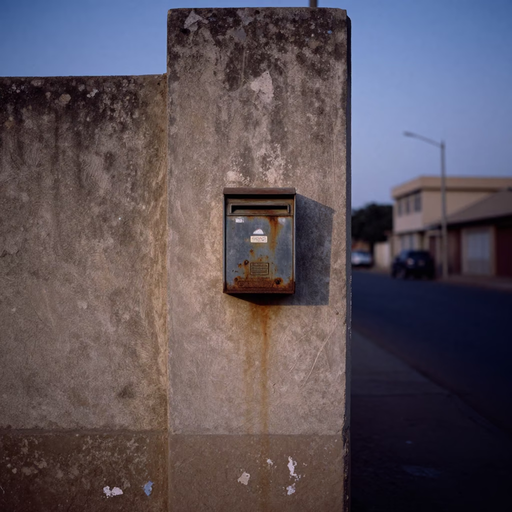 Indigo Twilight Street Scene in Dakar Senegal with Mailbox and Wall Hooks in in Dakar, Senegal