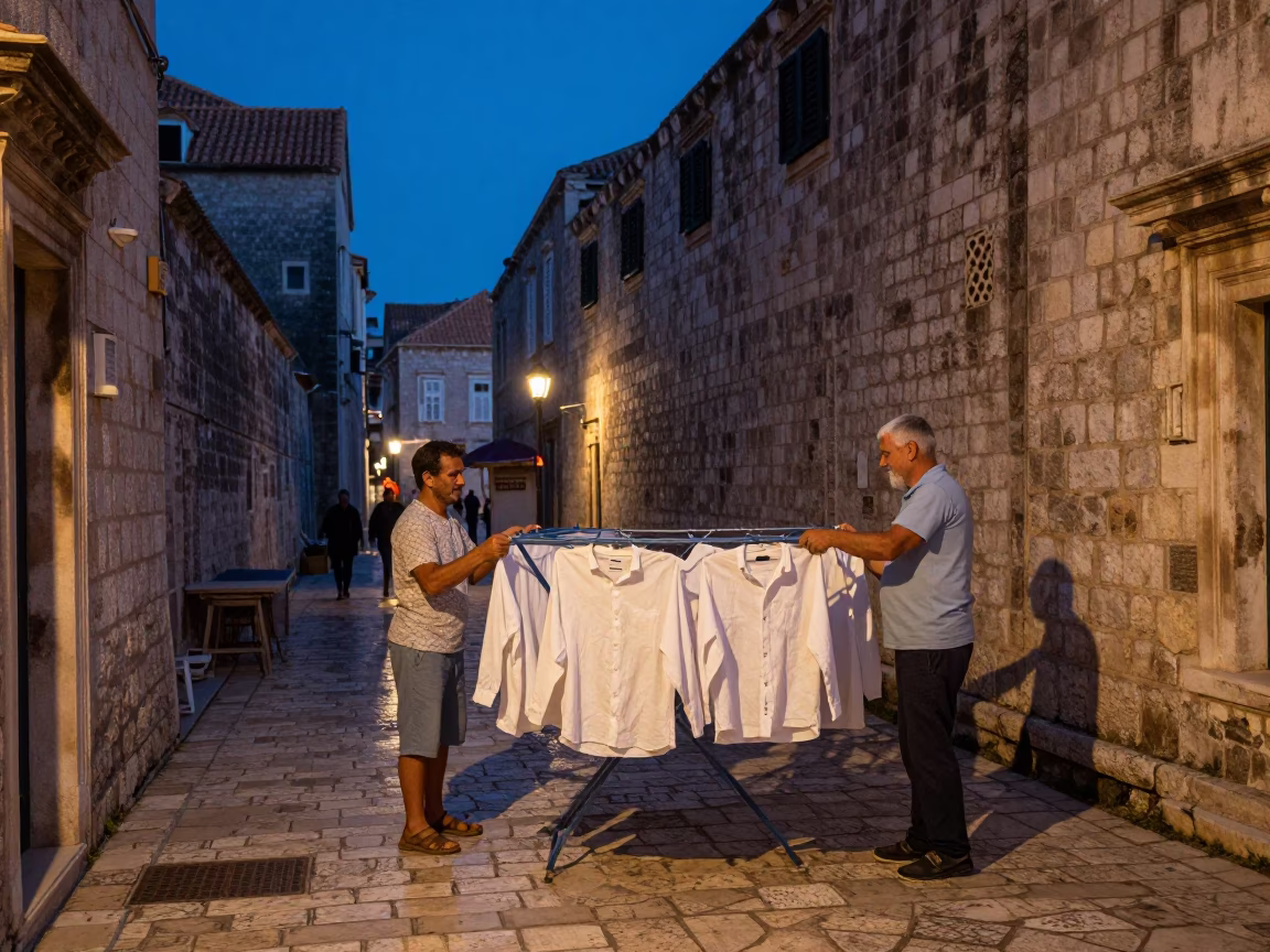 Indigo Twilight Street Scene in Dubrovnik Croatia with Local Interaction in in Dubrovnik, Croatia