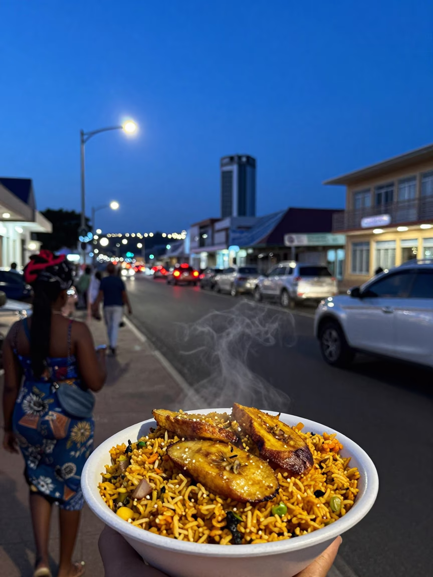 Indigo Twilight Street Scene in Durban South Africa with Harbor Lights and Urban Life in in Durban, South Africa