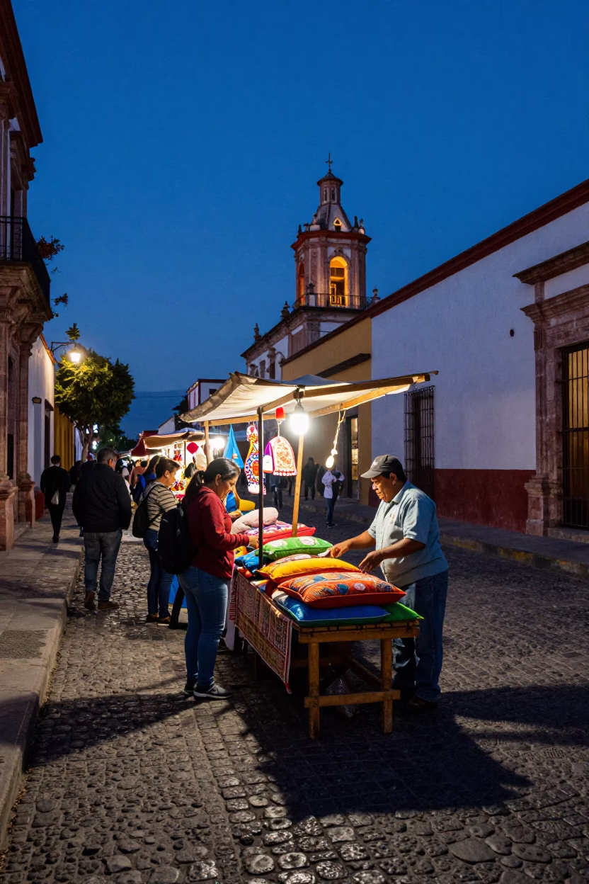 Indigo Twilight Street Scene in Guadalajara Mexico with Local Life in in Guadalajara, Mexico