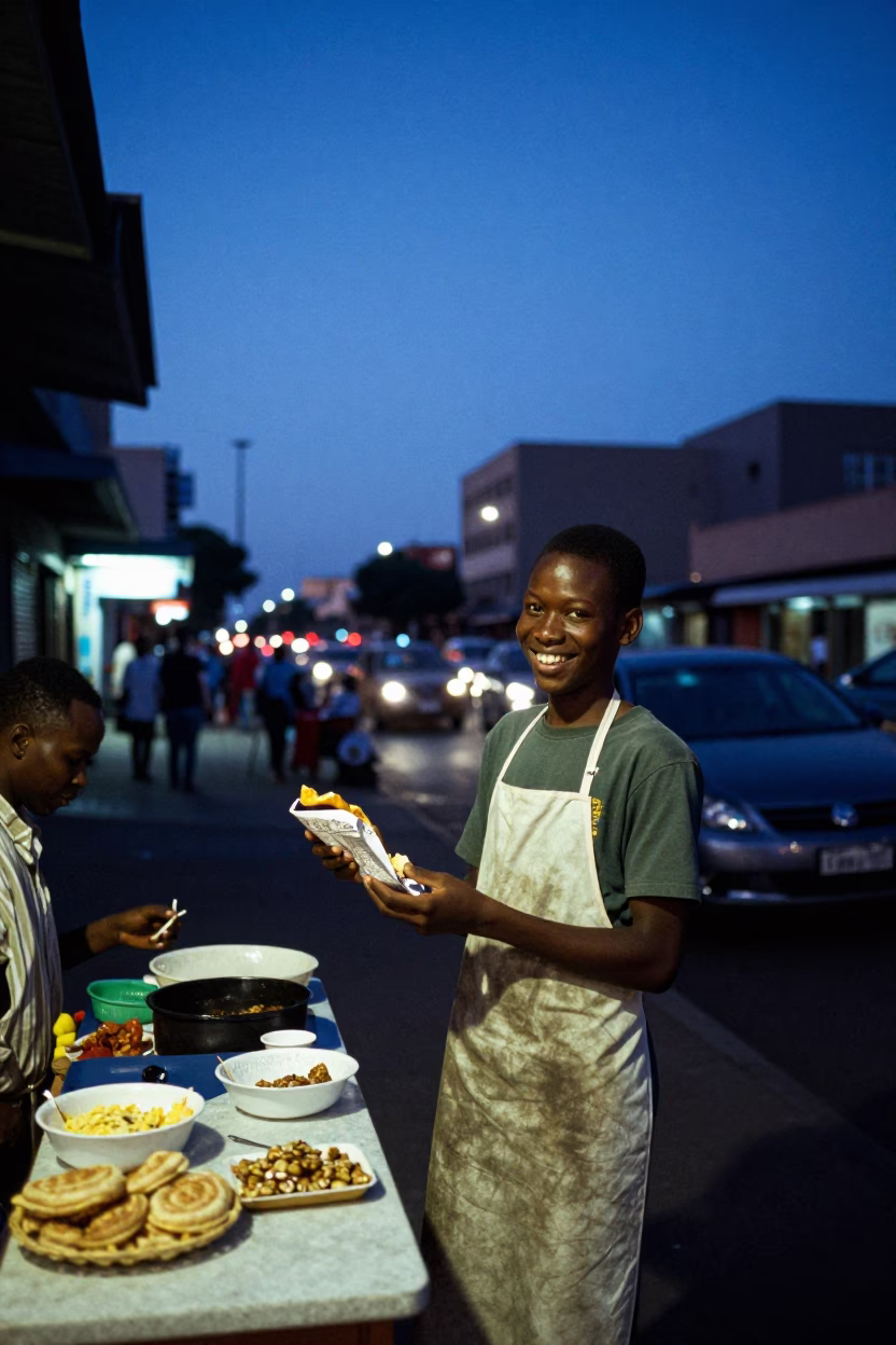 Indigo Twilight Street Scene in Johannesburg South Africa with Local Evening Activity in in Johannesburg, South Africa