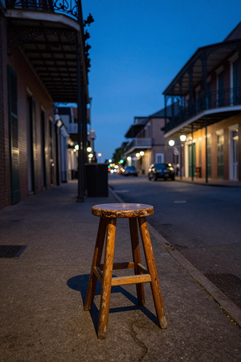 Indigo Twilight Street Scene in New Orleans Louisiana with Vintage 1970s Details in in New Orleans, Louisiana, United States
