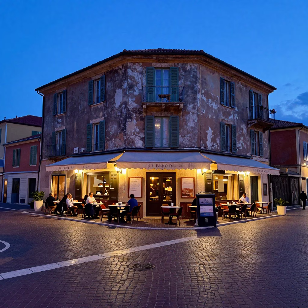 Indigo Twilight Street Scene in Nice France with Local Dining Elements and Plaster Textures in in Nice, France