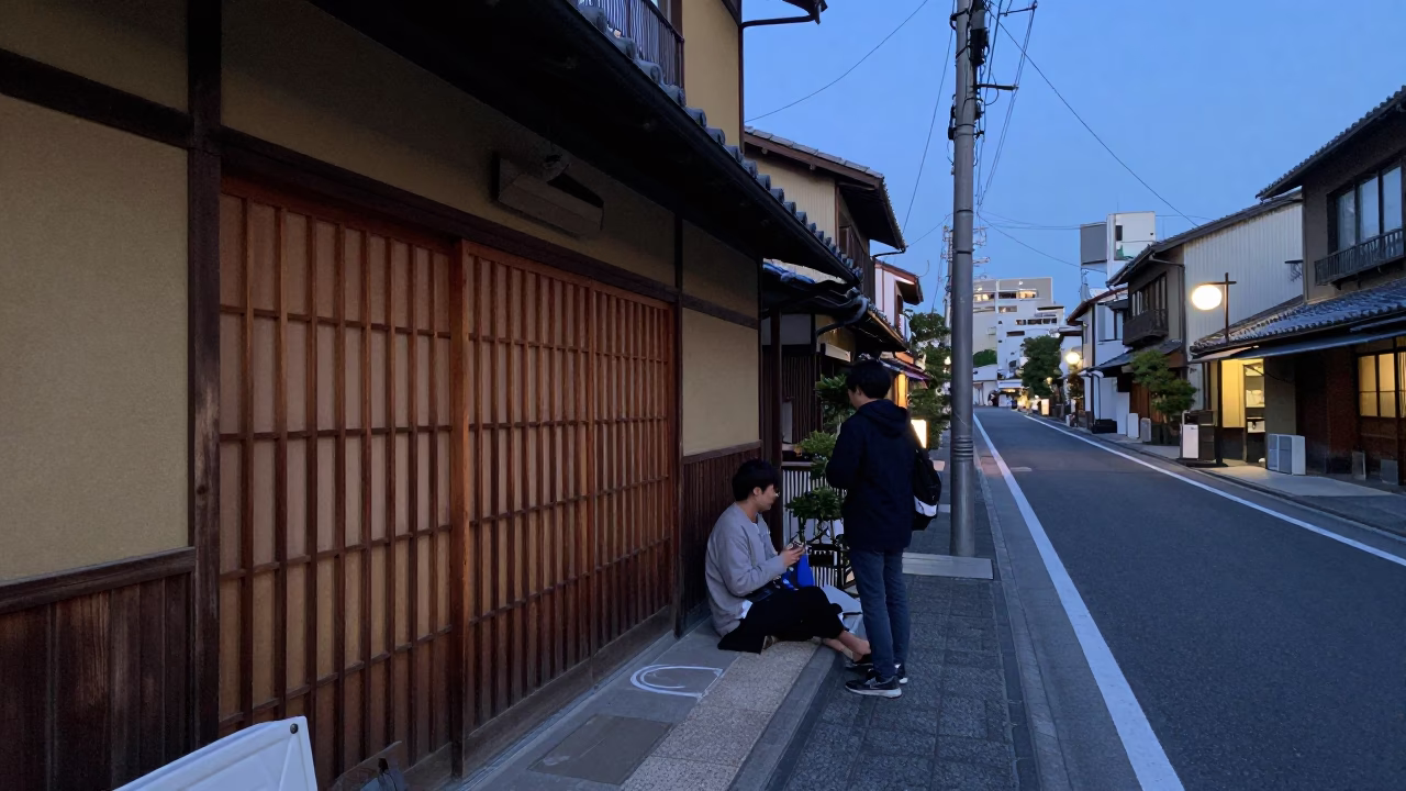 Indigo Twilight Street Scene in Tokyo Japan with Hair Comb and Urban Details in in Tokyo, Japan