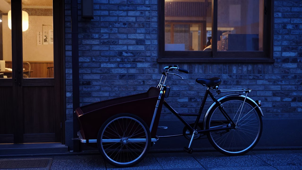 Indigo Twilight Street Scene in Tokyo Japan with Vintage Details in in Tokyo, Japan