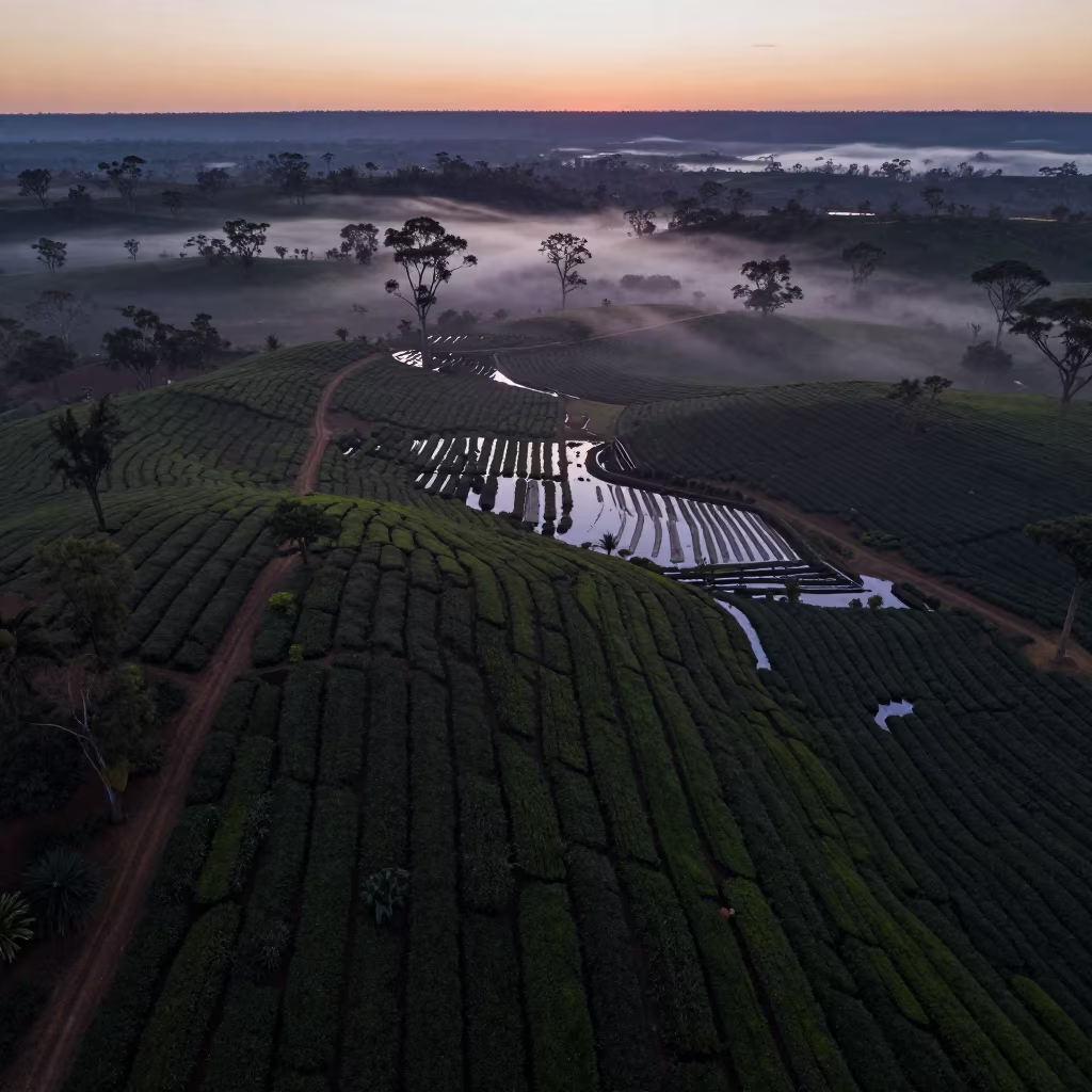 Indigo Twilight Tea Terraces Outback Aerial View in in the Outback