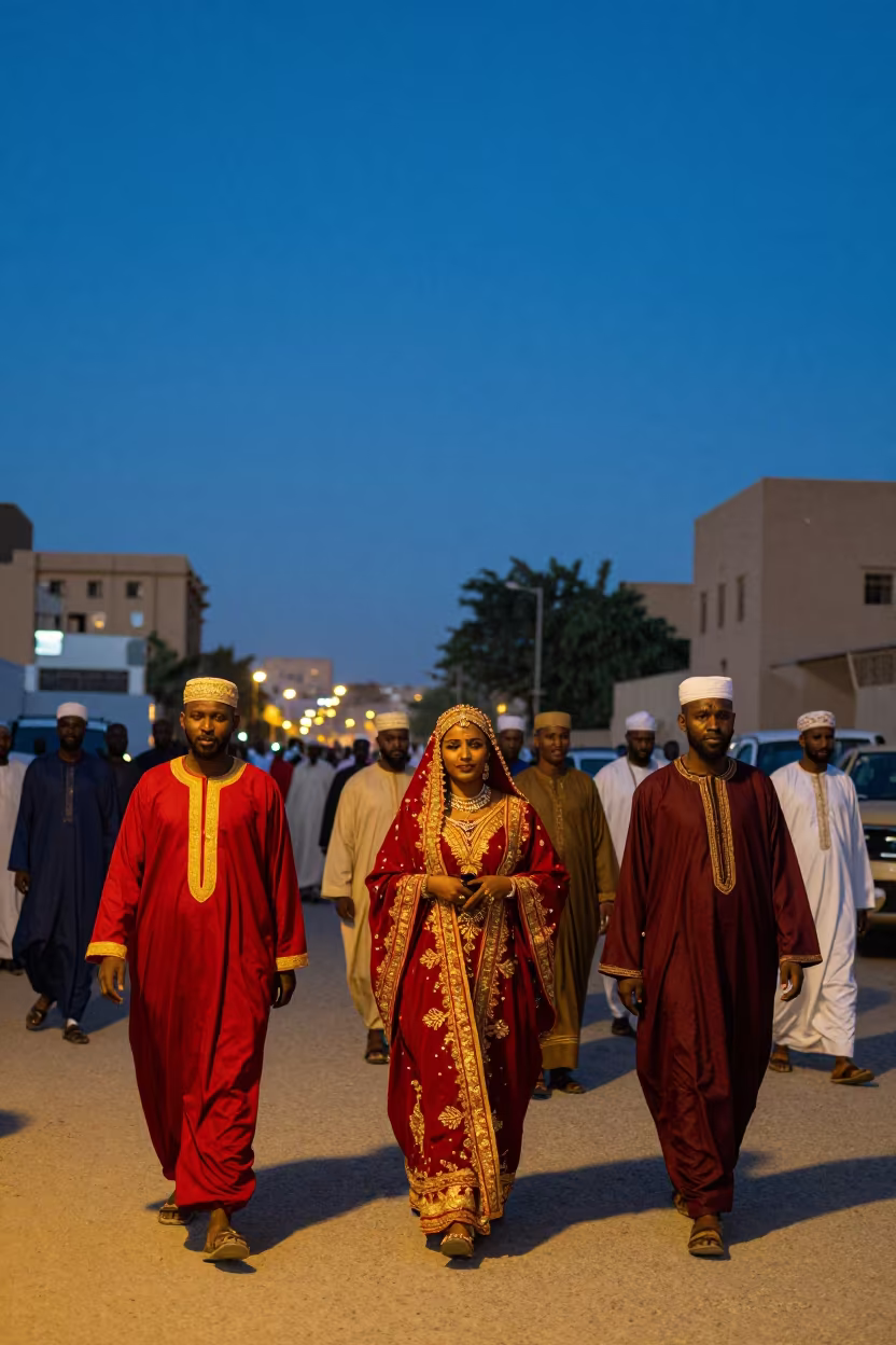 Indigo Twilight Wedding Procession Omdurman in at a festival street procession in Omdurman