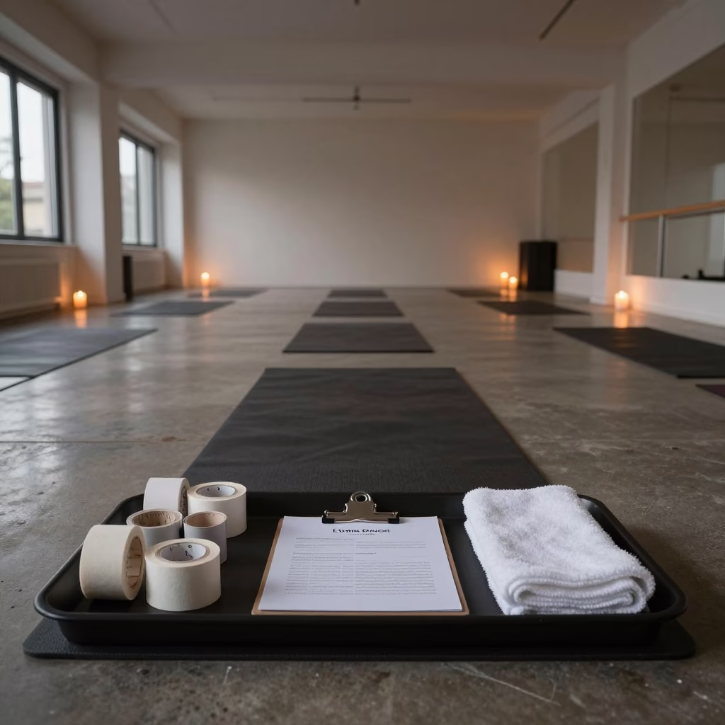 Indigo Twilight Yoga Studio Recovery Tray Setup in inside a yoga studio before the session begins near Dijon