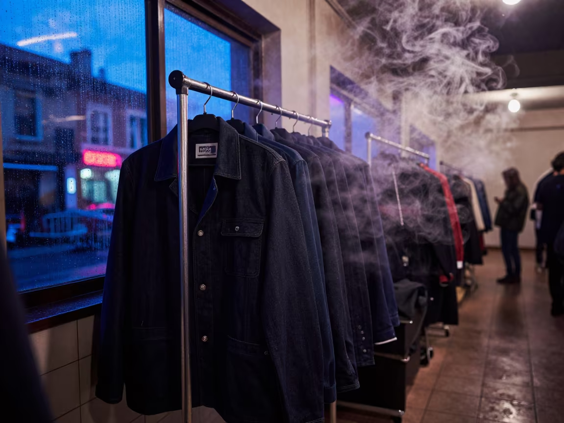 Indigo Workwear Steam in Cajamarca Backstage Corridor in in a backstage changing corridor in Cajamarca