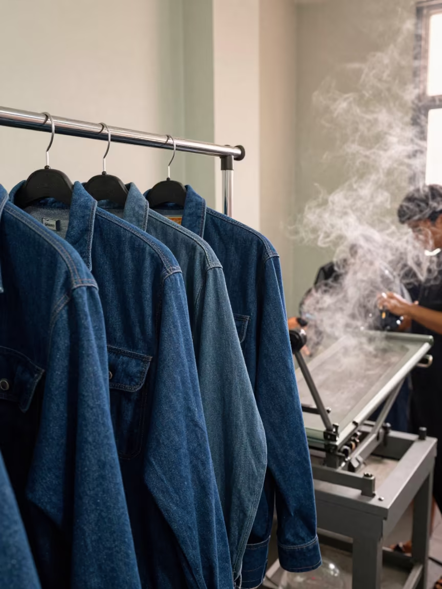 Indigo Workwear Steam Pressing Medan Runway in under runway rehearsal lights in Medan
