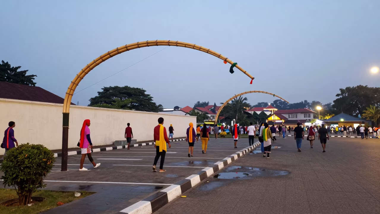 Indonesian Galungan Bamboo Penjor in Maputo Square in at a public square during a festival in Maputo