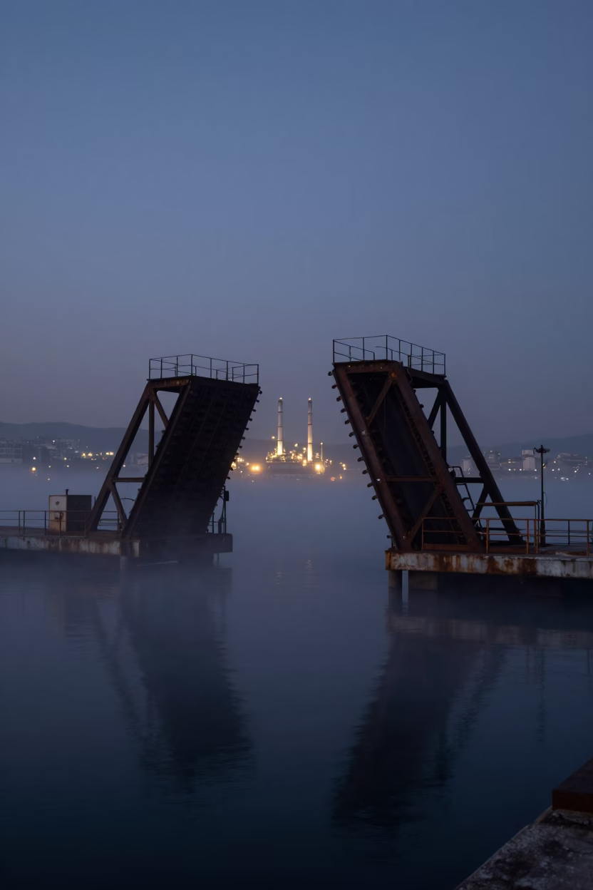 Industrial Atmosphere at The Predawn Darkness Light in Izmir in in Izmir, Turkey