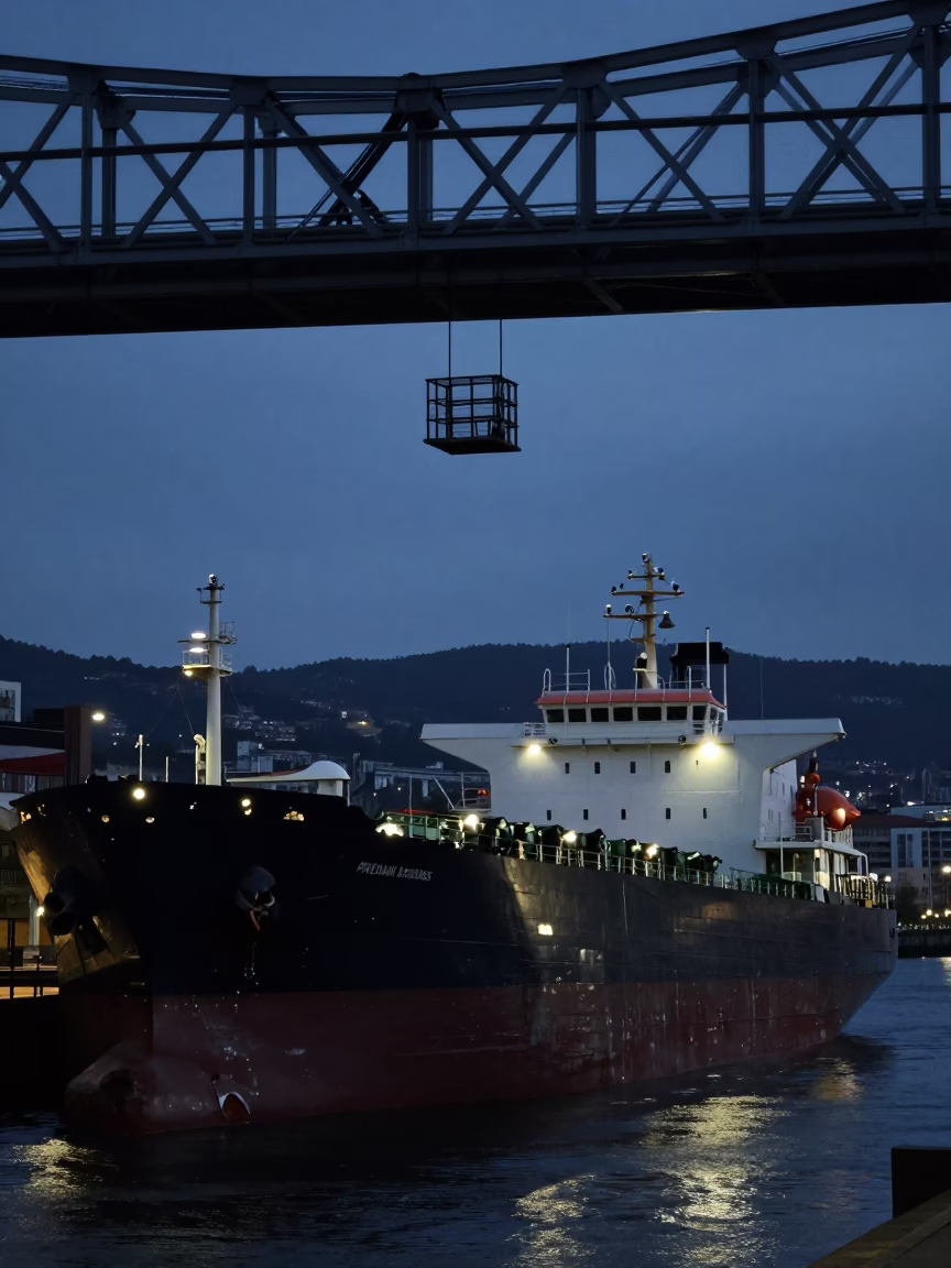 Industrial Harbor in Bilbao at The Predawn Darkness Light in in Bilbao, Spain