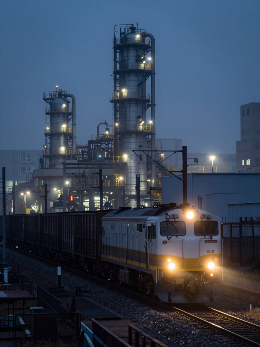 Industrial Infrastructure in Osaka at The Predawn Darkness Light in in Osaka, Japan