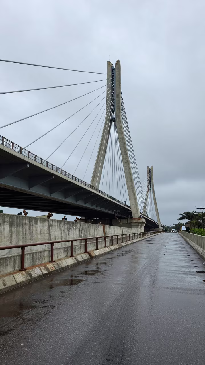 Industrial Levee Road Under Durban Bridge in under a cable-stayed bridge span in Durban