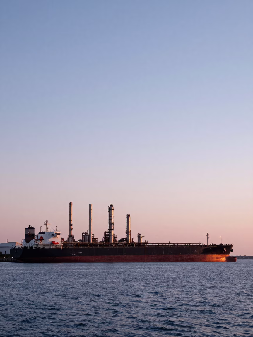 Industrial Refinery Dock at Dawn with Tanker Ship in Chicago Illinois in in Chicago, Illinois, United States