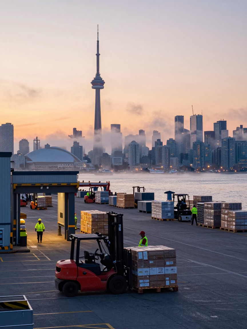 Industrial Scene in Toronto at Nautical Dawn Light in in Toronto, Ontario, Canada