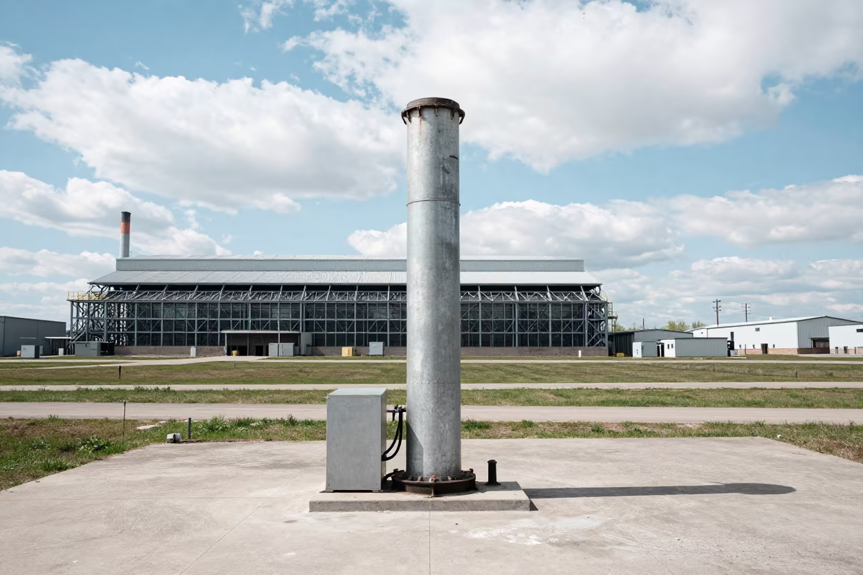 Industrial Smokestack in Regina Turbine Hall in in a turbine hall near Regina