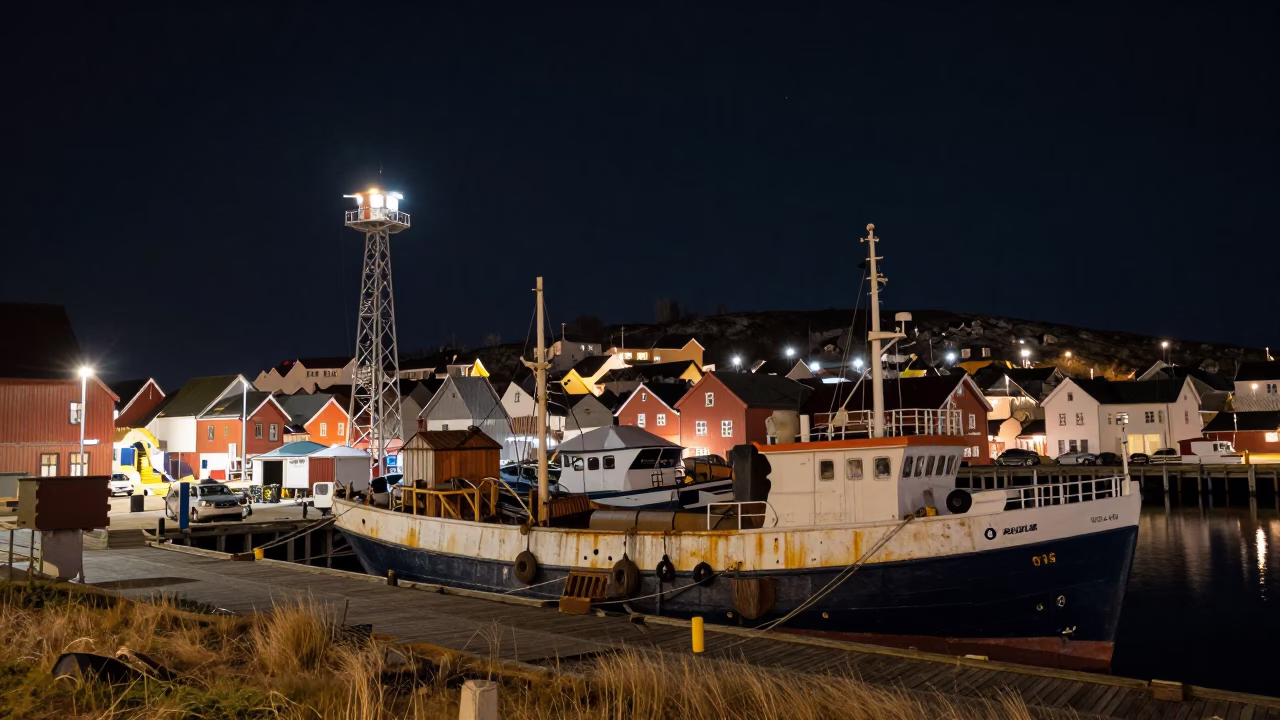 Industry Scene at The Deepest Night Sky Light in Bergen in in Bergen, Norway