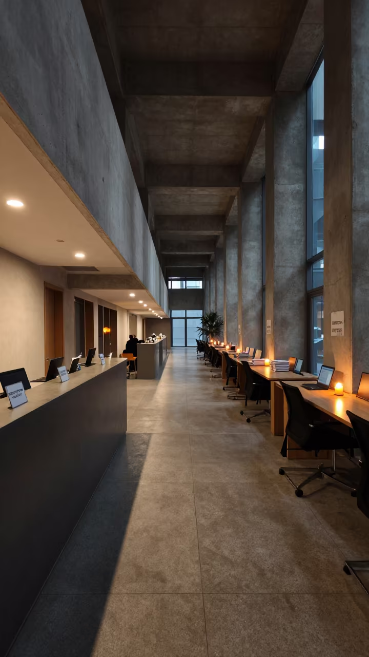 Infinite Office Corridor with Candlelight Glow in at an office reception desk in Port Said