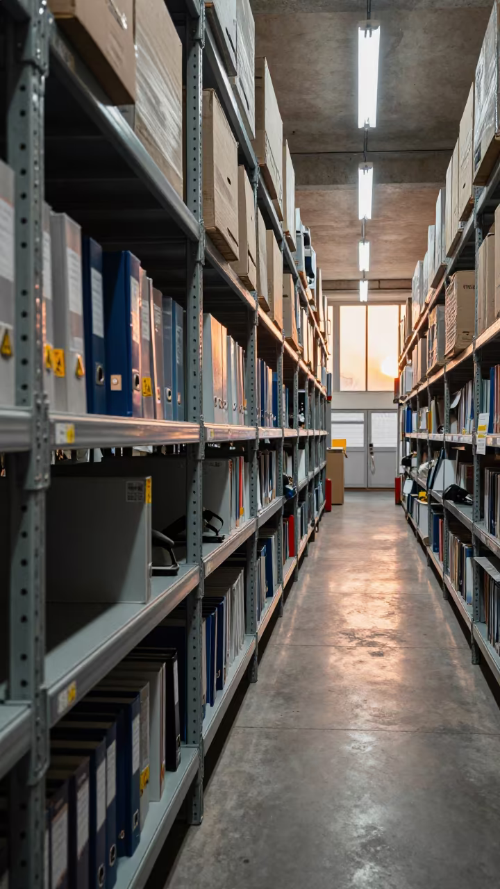 Infinite Warehouse Shelf Label Rail in inside a warehouse aisle in Lisbon