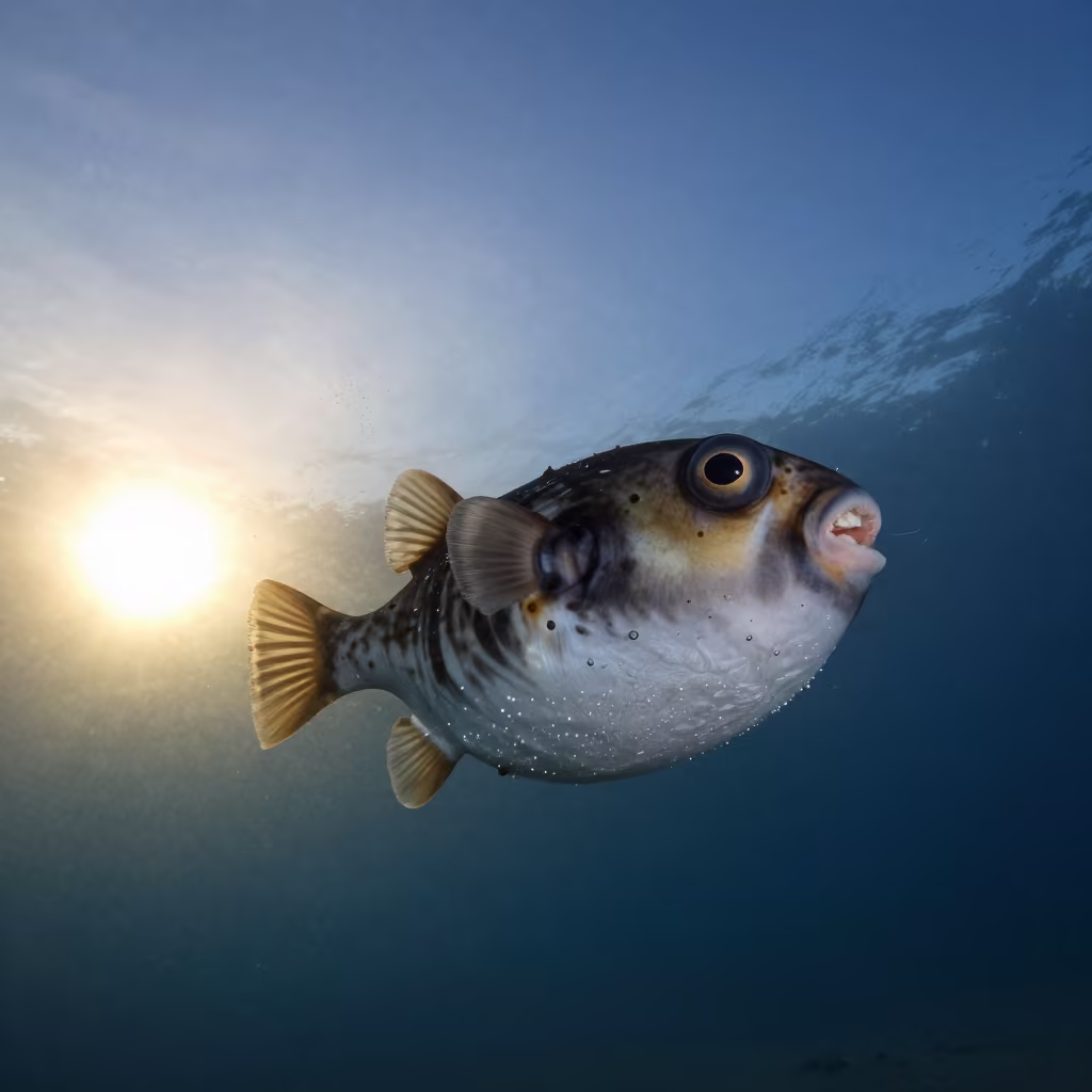 Inflated Pufferfish at South African Dawn in in South Africa