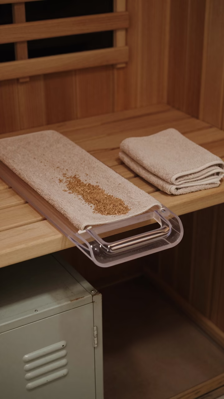 Infrared Sauna Towel Board with Cork Dust in on a writing desk in Zanzibar