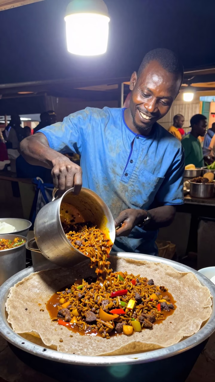 Injera in Accra at Late At Night Light in in Accra, Ghana