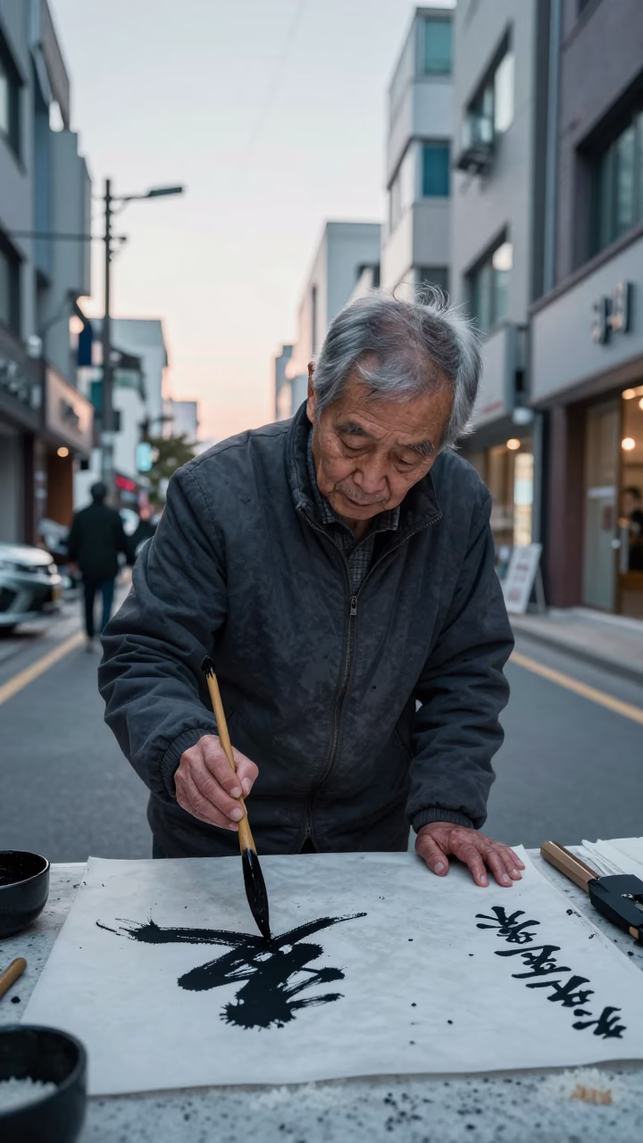 Ink Art just after sunrise in Seoul in in Seoul, South Korea