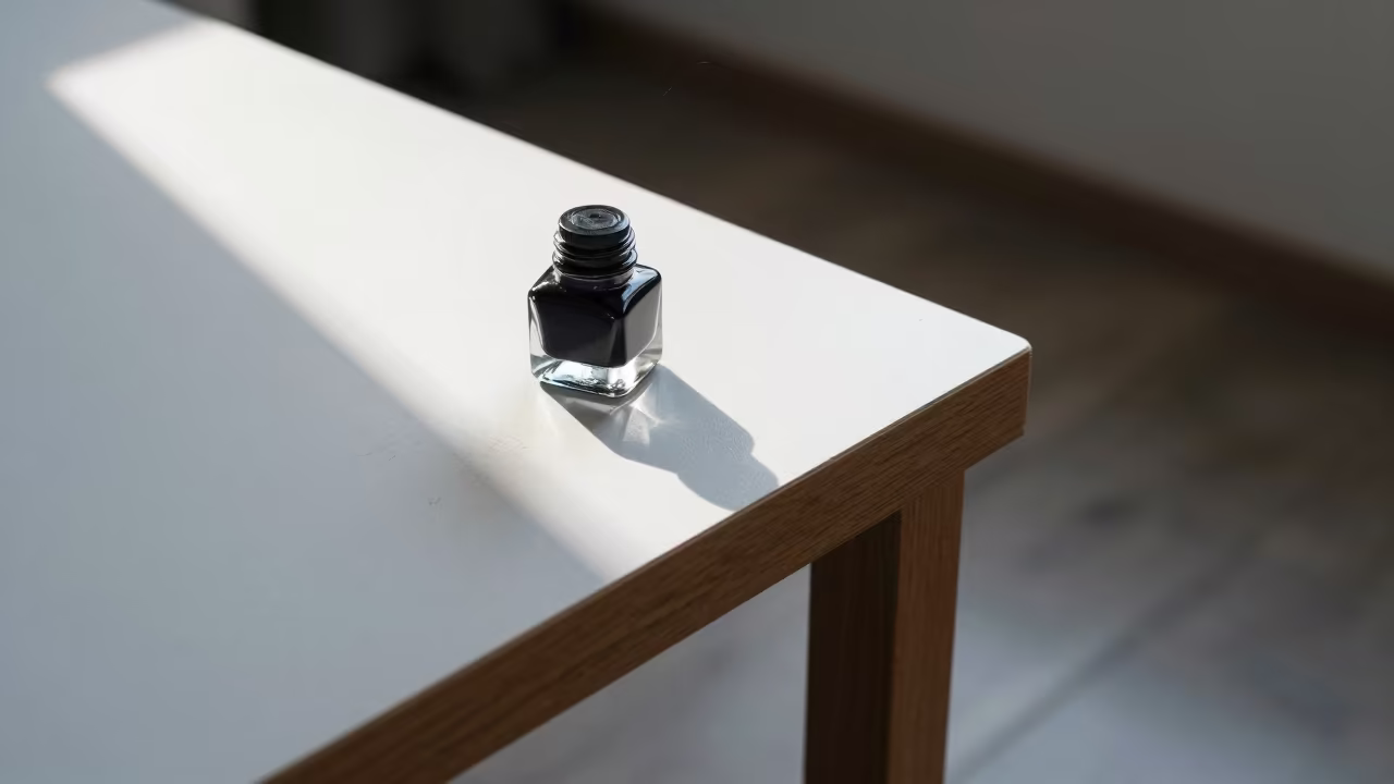 Ink Bottle Morning Light on Blotter Desk in on a writing desk near Barakaldo