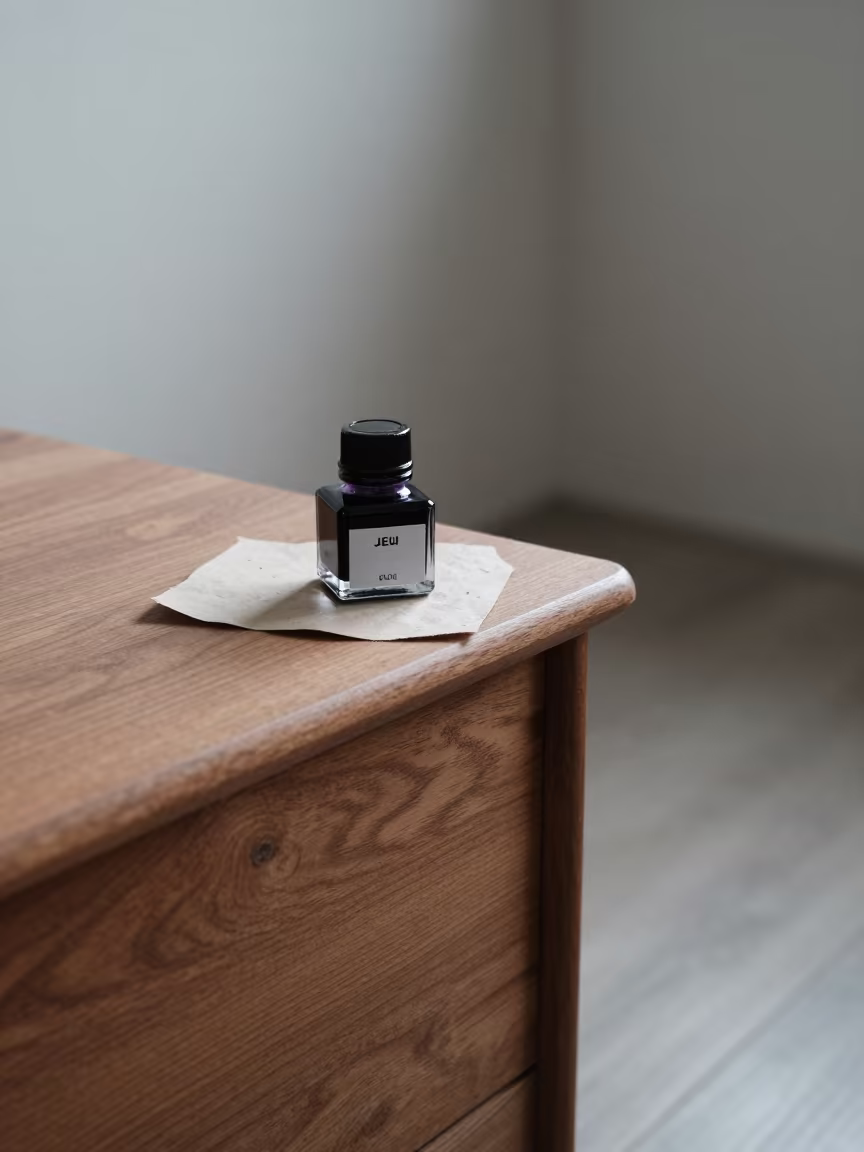 Ink Bottle Morning Light on Jeju Desk in on a bedside table in Jeju