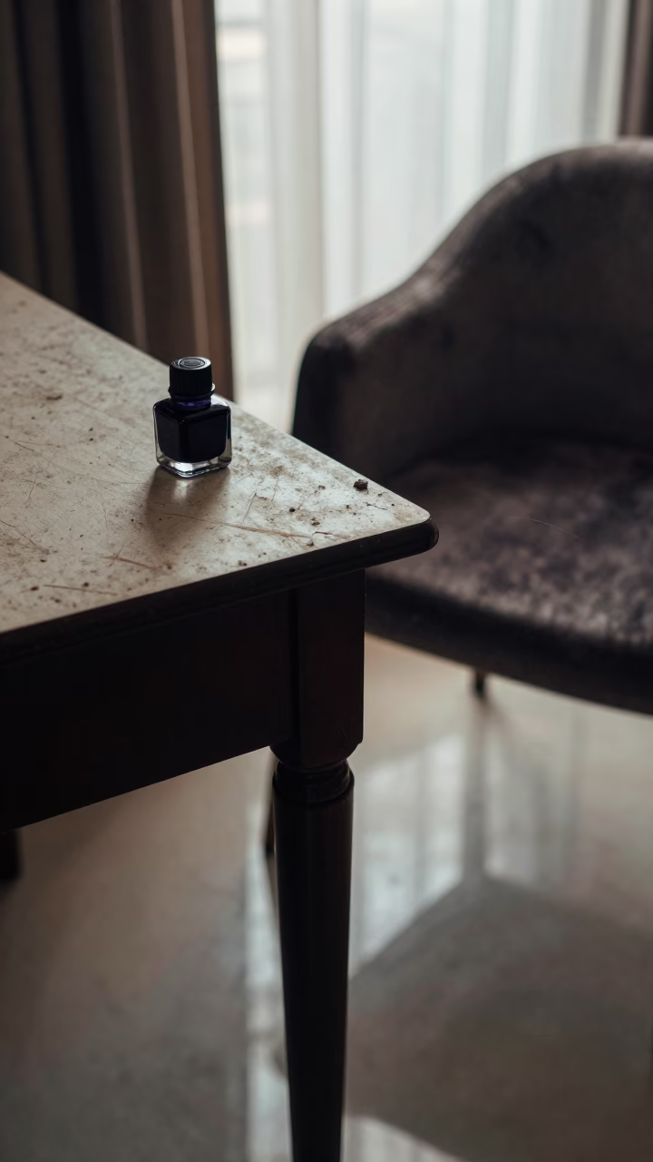 Ink Bottle Morning Light on Velvet Chair in on a velvet chair near Abidjan