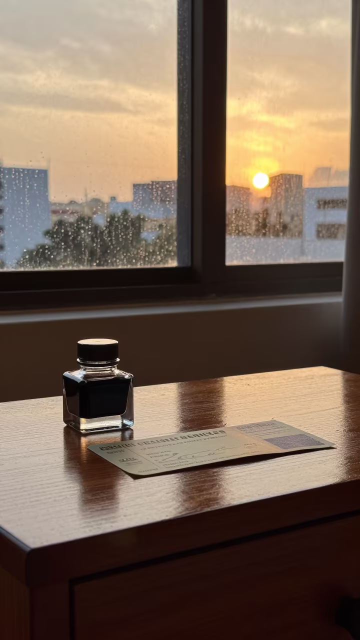 Inkwell and Tickets on Brasilia Hotel Dresser in on a hotel dresser in Brasilia