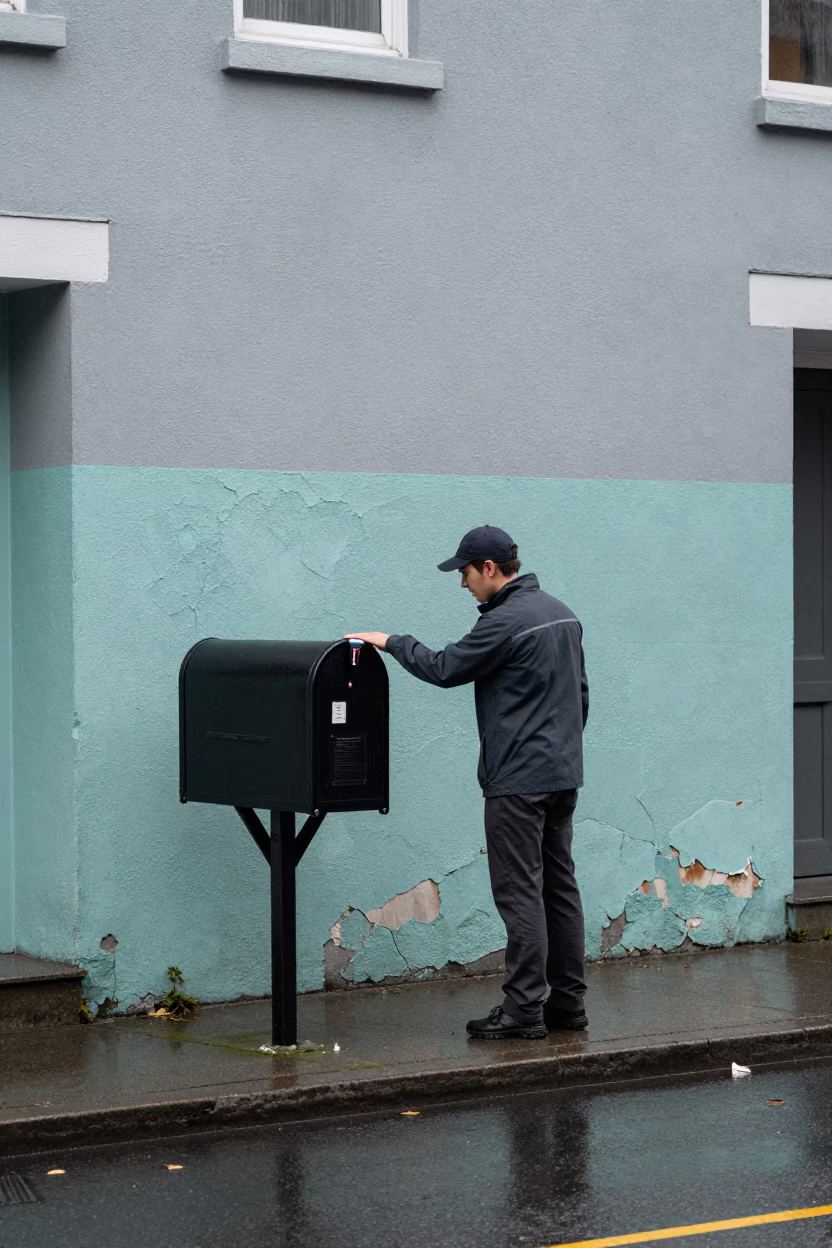 Inspecting Mailbox in Vancouver in in Vancouver, British Columbia, Canada