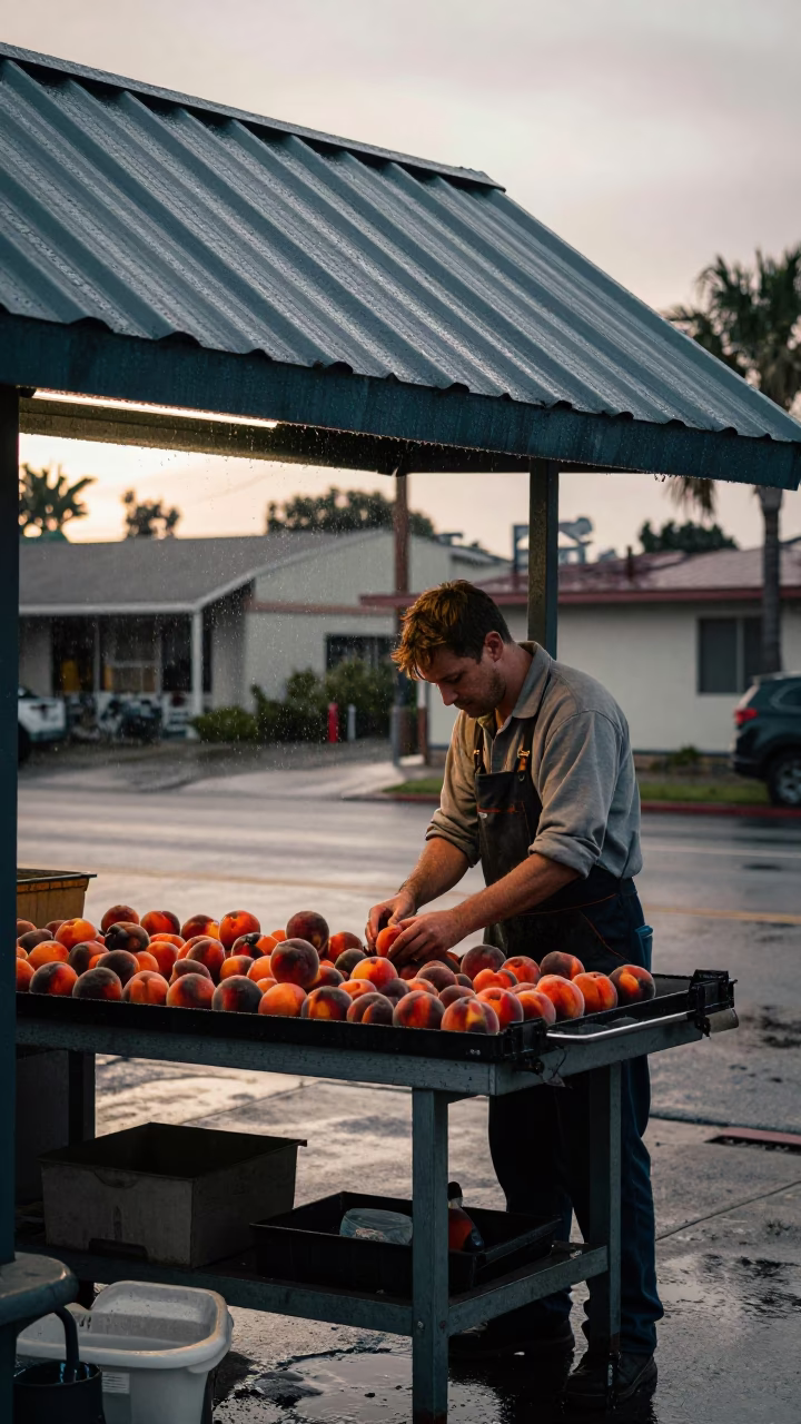 Inspecting Peaches in San Diego in in San Diego, California, United States