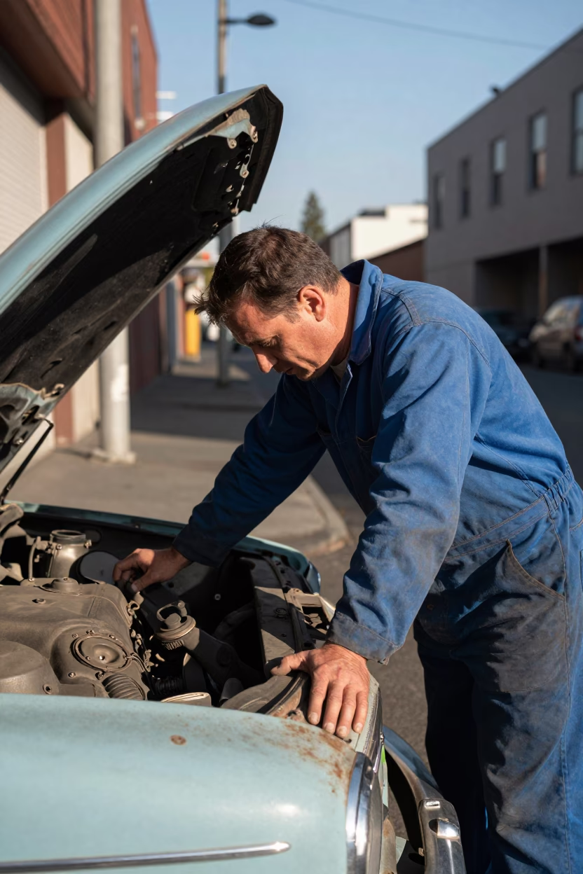 Inspecting Vehicle in Portland in in Portland, Oregon, United States
