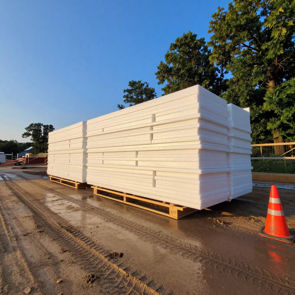 Insulation Stack on Muddy Ohio Construction Road in at a muddy site access road in Ohio
