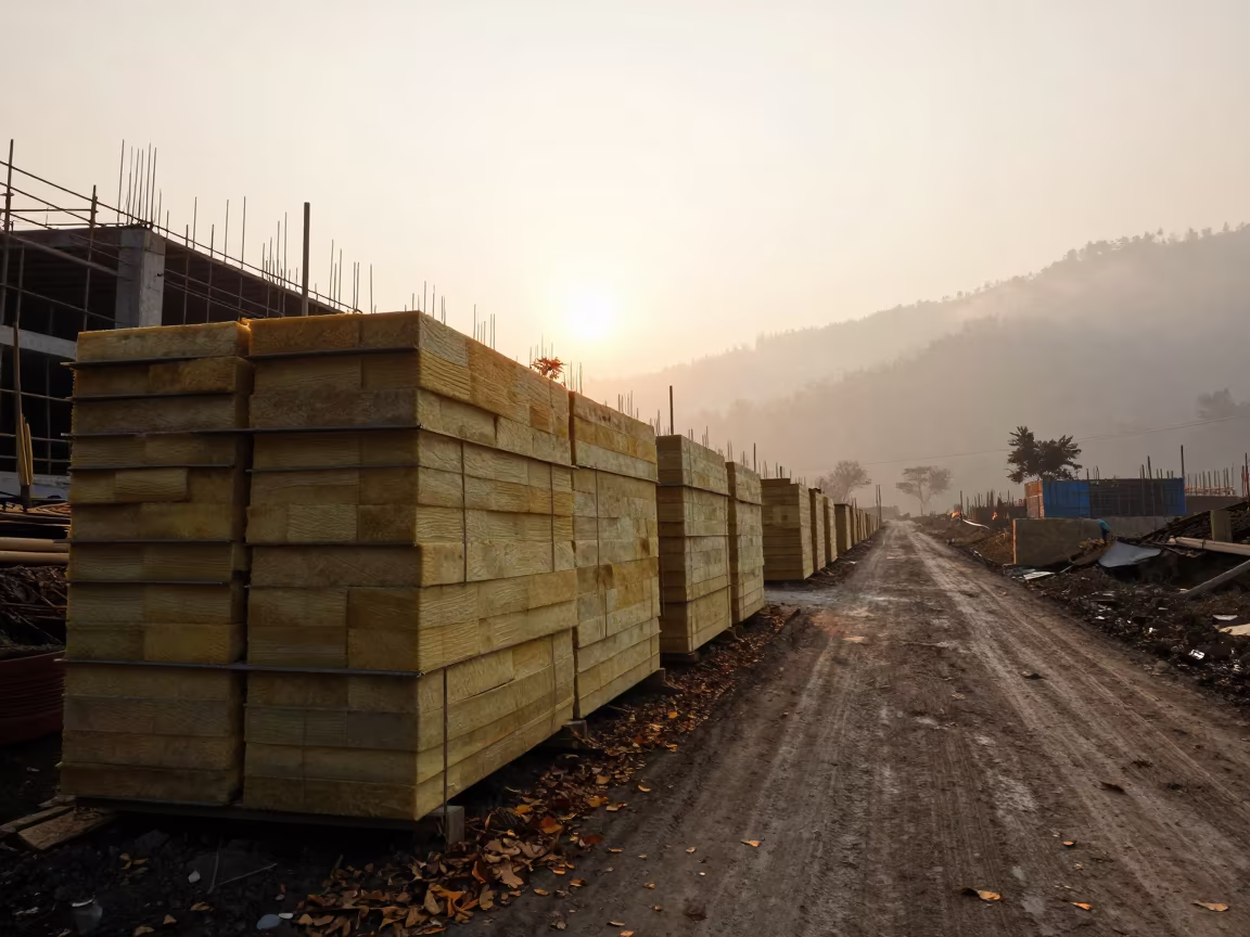 Insulation Stack Silhouette Sikkim Autumn Road in at a muddy site access road in Sikkim