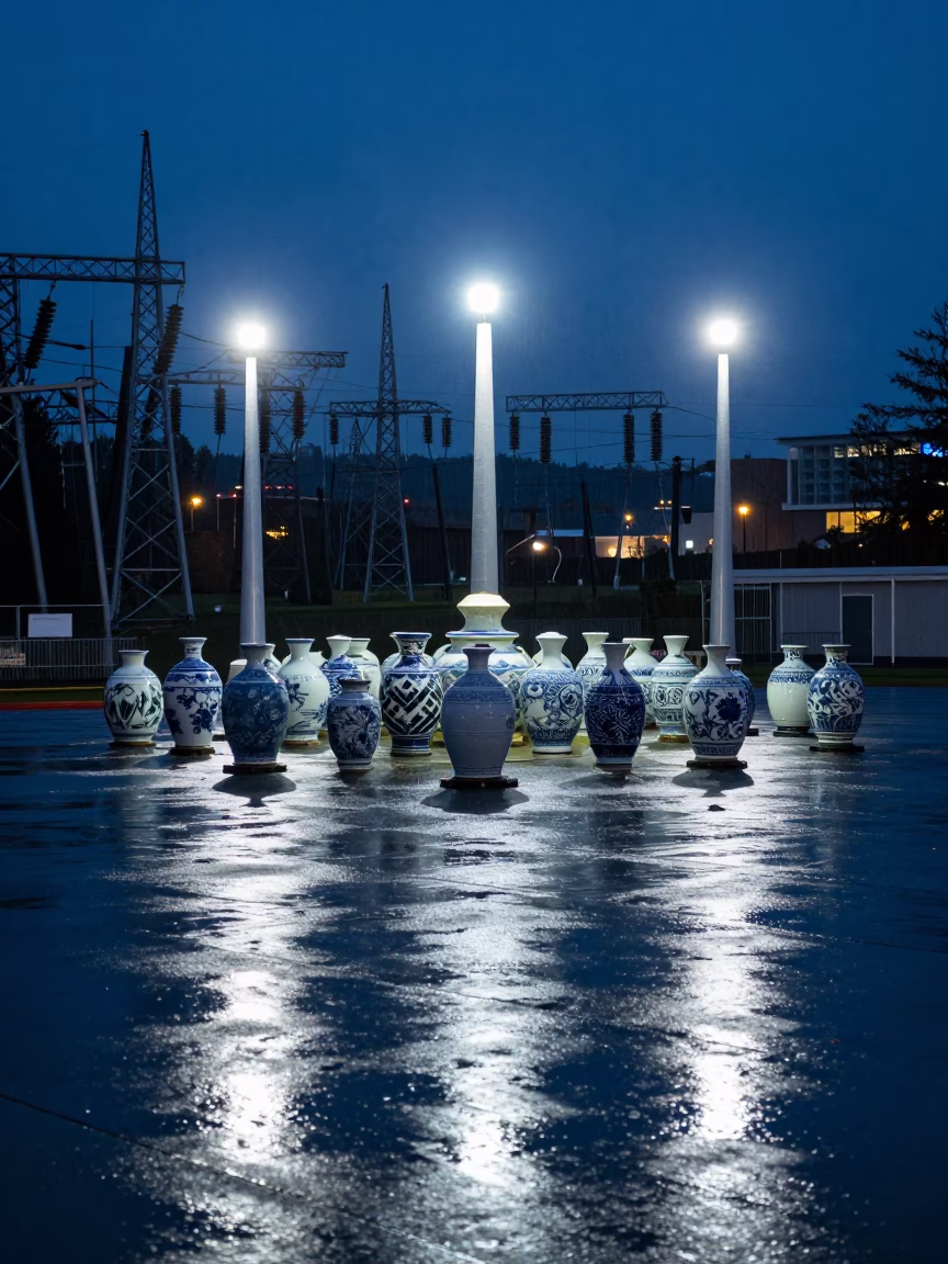 Insulators Sparkling at The Predawn Darkness Light in Seattle in in Seattle, Washington, United States