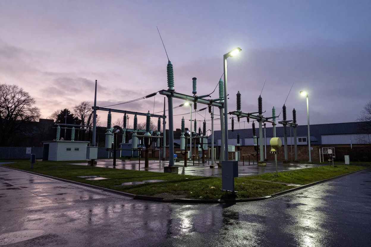 Insulators Sparkling in Bristol at The Still Hours Before Dawn Light in in Bristol, United Kingdom