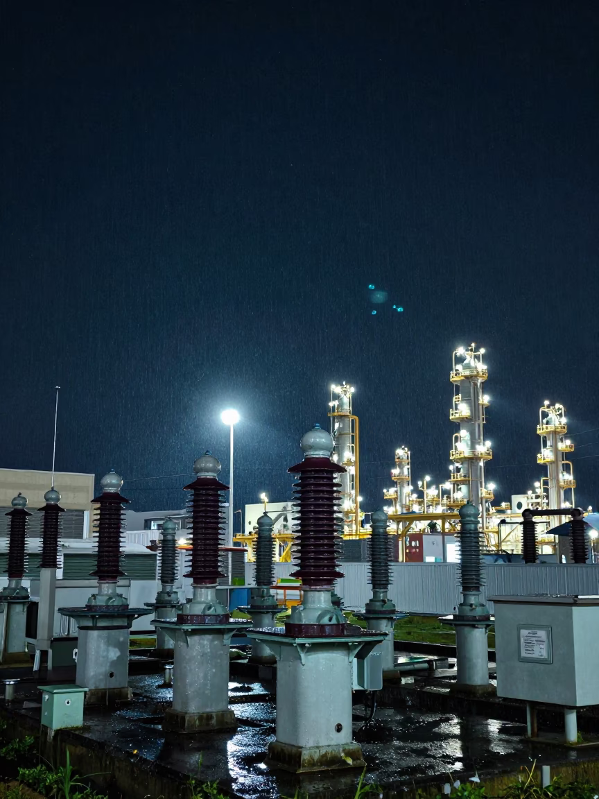 Insulators Sparkling in Kaohsiung at The Deepest Night Sky Light in in Kaohsiung, Taiwan
