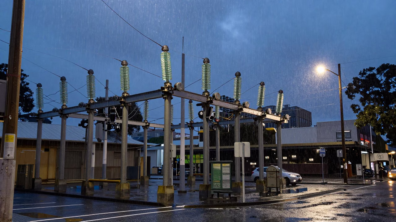 Insulators Sparkling in Melbourne at The Predawn Darkness Light in in Melbourne, Victoria, Australia